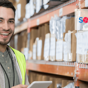 Smiling man with safety vest