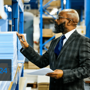 smart man with suit and list